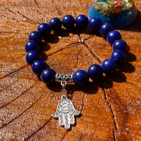 Stunning Elegance: Handmade Beaded Blue Lapis Bracelet - Picture 2 of 5